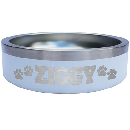 Custom Dog Bowl with Paws and Name - Engraved, Nonslip, Personalized, Custom Cat Bowl, 304 Stainless Steel, Feeding, Pet Supplies (White, Small -18oz) - color: White, size: Small -18oz