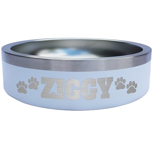 Custom Dog Bowl with Paws and Name - Engraved, Nonslip, Personalized, Custom Cat Bowl, 304 Stainless Steel, Feeding, Pet Supplies (White, Small -18oz) - color: White, size: Small -18oz