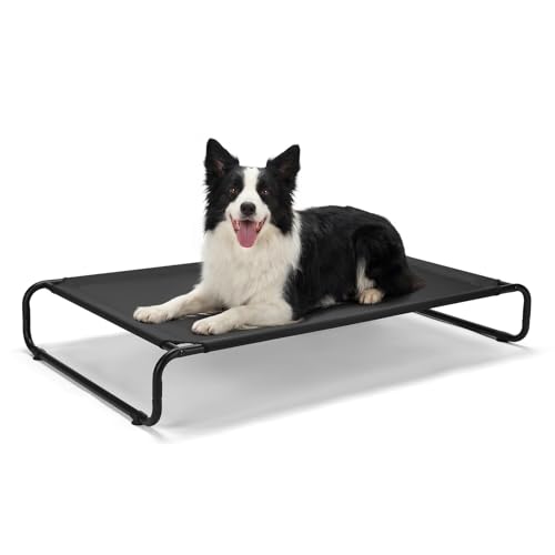 Veehoo Cooling Elevated Dog Bed, Outdoor Dog Bed for Large Dogs, Raised Dog Cot with Thickened Frame, Durable Teslin Mesh & Anti-Slip Rubber Feet, Pet Hammock for Indoor or Camping, 41" x 26", Black - color: Black, size: 41.0" x 26.0" x 7.9"