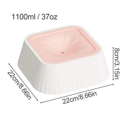 Spill Proof Dog Water Bowl 37oz, Large Capacity No Drip Pet Dispenser with Non-Slip Base, Slow Water Bowl for Dogs Puppies Indoor Outdoor Use, 22x22x8cm - color: Pink