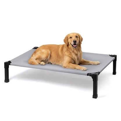 Niubya Elevated Outdoor Dog Bed, Cooling Elevated Pet Cot, Steel-Framed and Non-Slip Feet, Raised Dog Bed with Waterproof, Washable, Breathable Teslin Mesh, 51in - color: Grey, size: 51"L x 36"W x 9.4"H
