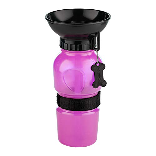 Highwave AutoDogMug Dog Water Bottle with Built-in Bowl, 20 oz, Pink - color: Pink