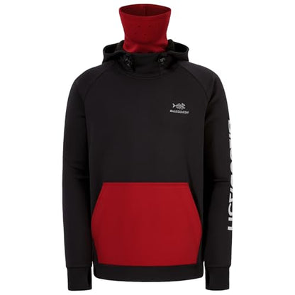 BASSDASH Men’s Fishing Fleece Hoodie with Neck Gaiter Water Resistant Performance Hunting Sweatshirt FS18M - color: Black/Red, size: XX-Large