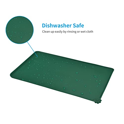 AUDWUD Silicone Waterproof Pet Feeding Mats,Anti Slip Bowl Pad,Dog Mat for Food and Water - color: Hunter Green, size: 18.5" x 11.5"