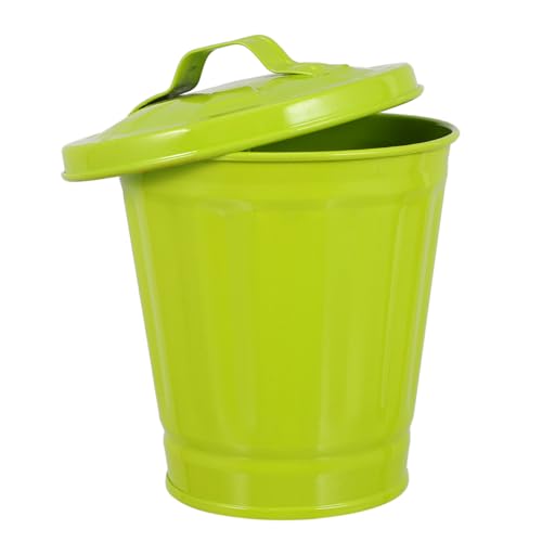 VOSAREA Desk Trash Can with Lid, Iron Metal Wastebasket Small Garbage Bin and Retro Flower Pot for Bathroom Bedroom (4.32 Inch Green) - color: Green