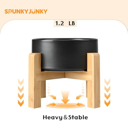 SPUNKYJUNKY Ceramic Elevated Dog Bowls 2 Pack - 5.1inch Raised Dog Bowls with Non-Slip Wooden Stand for Small Dogs Dishwasher Safe(Black,13.5OZ*2) - color: Black, size: Small - 1.7 CUPS*2