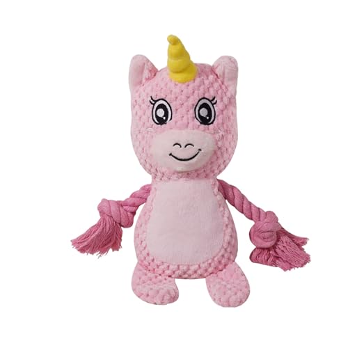 Cute Animals Interactive Squeaky Dog Toy with a Vocal Bladder, Crinkle Paper Stuffed Soft Cotton Chew Toy, Teething Rope Tug of War Pull Toy to Keep Them Busy for Puppy, Small Dogs - Pink Horse - color: Pink Horse