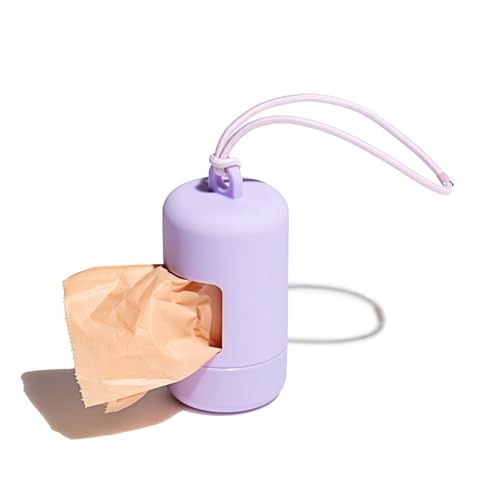 Wild One Dog Poop Bag Holder and Dispenser with Leash Attachment, Leak Proof, Easy Twist Top for Refills, Includes 1 Roll Bags, Lilac - color: Lilac, size: Dispenser + 10 Bags
