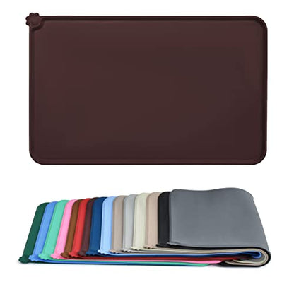 AUDWUD Silicone Waterproof Pet Feeding Mats,Anti Slip Bowl Pad, Dog Mat for Food and Water - color: Dark Brown, size: 18.5" x 11.5"