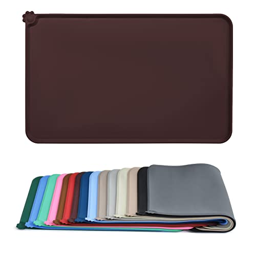 AUDWUD Silicone Waterproof Pet Feeding Mats,Anti Slip Bowl Pad, Dog Mat for Food and Water - color: Dark Brown, size: 18.5" x 11.5"