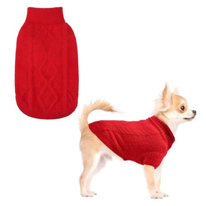 KOOLTAIL Small Dog Sweater, XS Red Fuzzy Thick Super Soft Warm Dog Christmas Sweater Turtleneck Pullover for Cold Weather, Classic Cable Knitwear, Fleece Pet Fall Winter Clothes Coats Puppy Cats - color: Red, size: X-Small