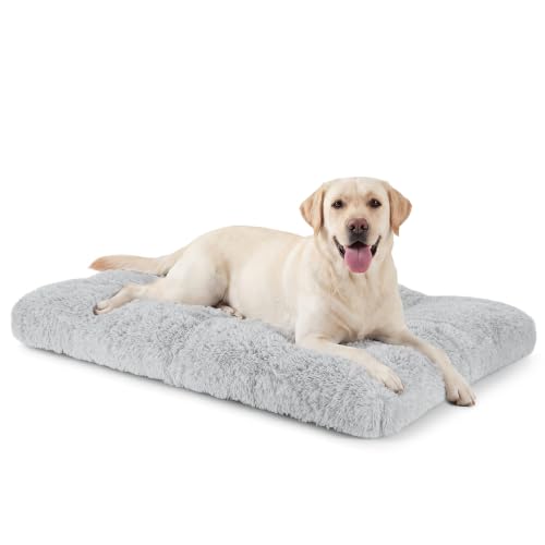 JOEJOY Large Dog Bed Crate Pad, Deluxe Plush Washable Dog Beds Fulffy Soft Kennel Pad Anti-Slip Pet Sleeping Mat for Extra Large Medium Small Dogs, 40" x 27", Grey - color: Grey, size: XL(40"x27"x4")