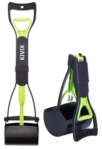 28" Pooper Scooper Foldable Green Dog Pooper Scooper Dog Poop Scoop with Unbreakable Material and Durable Spring Easy to Use for Grass, Dirt, Gravel - color: Green