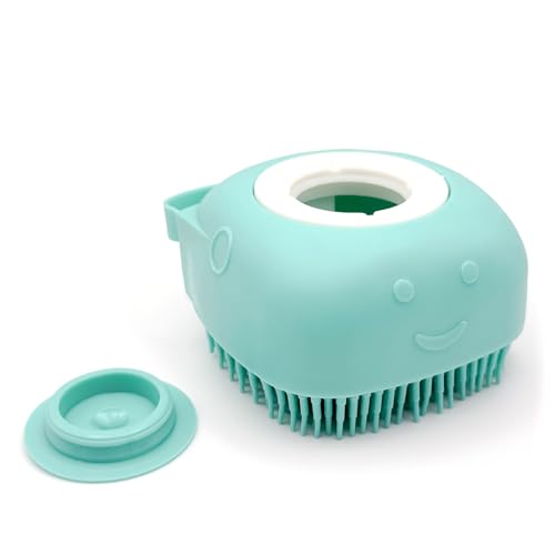 HamInWay Dog Bath Brush, 2-in-1 Dog Grooming Brush with Built-in Shampoo Dispenser, Gentle Silicone Bristles for Bath & Massage, Non-Slip Handle, Easy Clean Design for Dogs, Cats & Small Pets, Blue - color: Blue