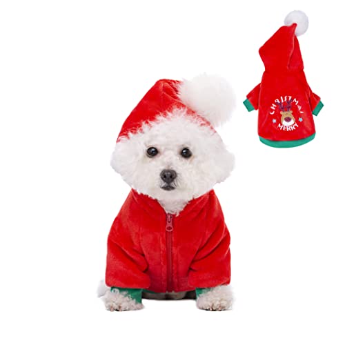 Christmas Puppy Dog Hoodies for Small Medium Dogs, Hooded Sweatshirt with Pocket Pet Cat Hoody Clothes Sweaters Fleece Coat Dog Costume - color: Red, size: Large