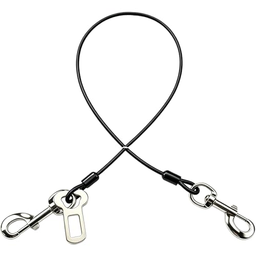 Dog Seat Belt Harness for Car,2pcs Dog Seatbelt of Coated Wire Leash Safety Restraint,No Chew Tether Cable Vehicle Dogs Accessories,Double Clips & Latch (Black, 16 inch/40 CM) - color: Black, size: 16 inch/40 CM
