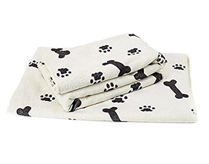 Zwipes Large Microfiber Pet Towels (Size: 30" x 36"), 2-Pack Soft Terry Cleaning Cloths, White with Black Bone/Paw Print - size: Extra Large (30" x 36"), 2-Pack