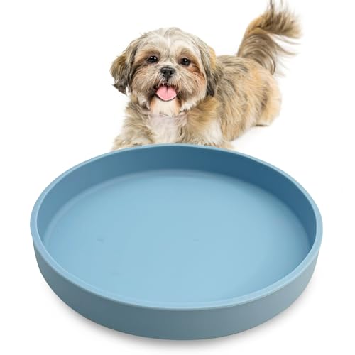 Silicone Dog Bowl Shallow Cat Food Bowls 7" Wide Puppy Plates Whisker Fatigue Pet Feeding Dishes for Dry Food and Wet Food Indoor (Round Blue) - color: 1 Pcs-(Blue), size: L: 7 inches - without Suction Cup