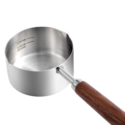 Kichwit Dog Food Scoop, 1 Cup and 1/2 Cup, 304 Stainless Steel Pet Food Scoop Measuring Cup with Wooden Handle, Set of 2 - size: 1 Cup + 1/2 Cup