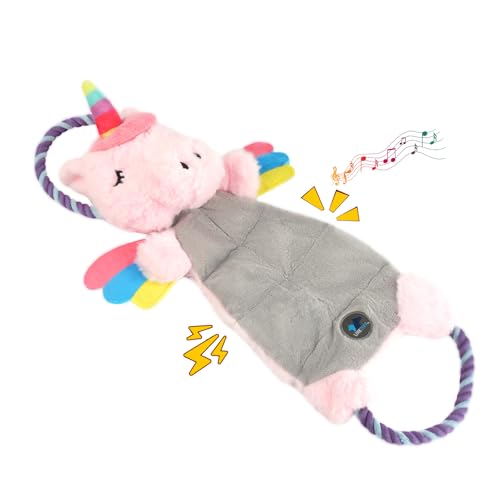 Interactive Squeaky Dog Chew Toy, Tough Plush Dog Toys for Chewers, Small, Medium & Large Dogs, Plush with Double Rope Handles for Tug of War, Mess-Free, Pink - color: Pink