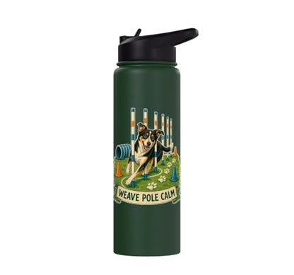 WEAVE POLE CALM Dog Agility Course Stainless Steel Insulated Water Bottle - color: Dark Green