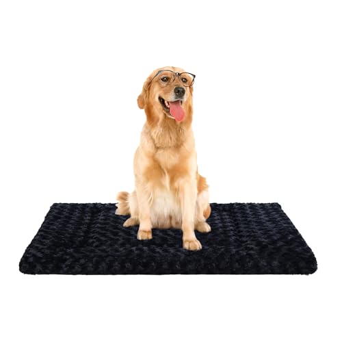 Washable Dog Bed Mat Crate Pad Soft Fluffy Pet Kennel Beds Dog Sleeping Mattress for Large Jumbo Medium Small Dogs, 42 x 28 Inch, Black - color: Black, size: 42.00" x 28.00" x 1.50"
