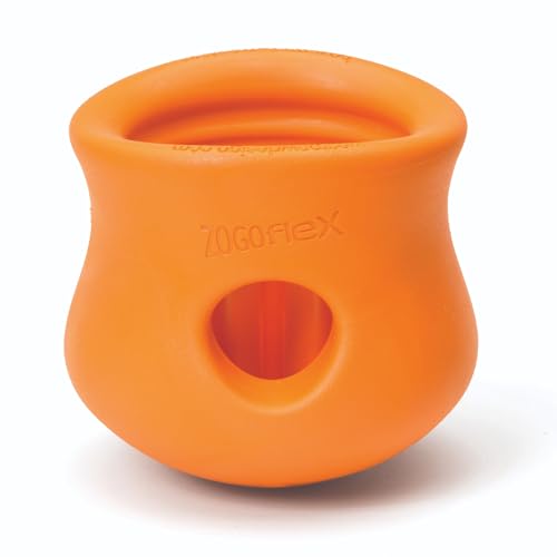 WEST PAW Zogoflex Toppl Interactive Treat Dispensing Puzzle Dog Toy for Mental Stimulation & Enrichment-Holds Kibble & Treats-Lickable, Freezable & Dishwasher Safe-Made in USA-Small-Tangerine - color: Tangerine, size: Small