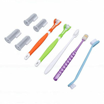 Sorandy 8 Pack Dog Toothbrush Kit, Triple Head and Double Head Dog Toothbrush Set, 360 Finger Brush, Multi Angle Cleaning Brushes for Cat Oral Health (Style 1)