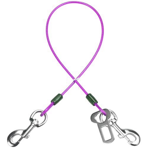 Dog Seat Belt Harness for Car,2pcs Dog Seatbelt of Coated Wire Leash Safety Restraint,No Chew Tether Cable Vehicle Dogs Accessories,Double Clips & Latch (Purple, 16 inch/40 CM) - color: Purple, size: 16 inch/40 CM