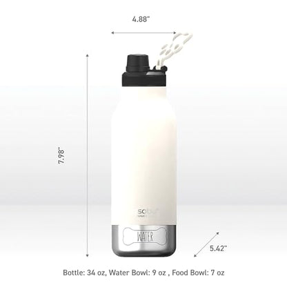 asobu Buddy Bottle a 스테인리스 스틸 단열 물병, 탈착식 개 물병 및 개 사료 및 간식 보관 그릇 포함 (화이트, 963.9g(34온스) 물병 | 그릇 2개) - color: 화이트.