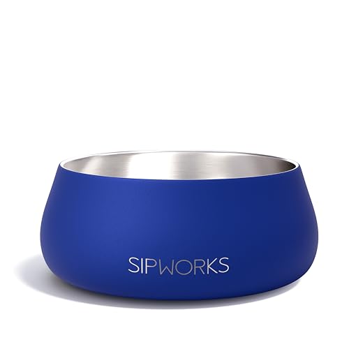 Sipworks Stainless Steel Dog Bowl – 32oz Weighted Metal Food and Water Bowls for Dogs and Cats with Non-Slip Base - Pet Bowls for All Breeds Sizes for Travel & Outdoor Play | Cobalt - color: Cobalt