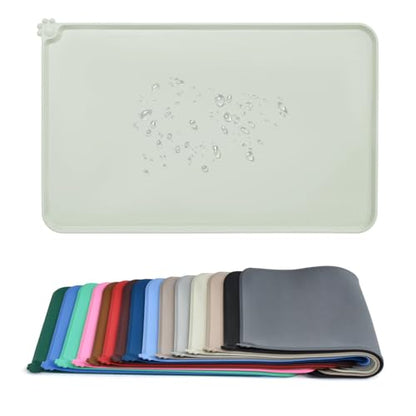 AUDWUD Silicone Waterproof Pet Feeding Mats,Anti Slip Bowl Pad,Dog Mat for Food and Water - color: Greenish beige, size: 18.5" x 11.5"