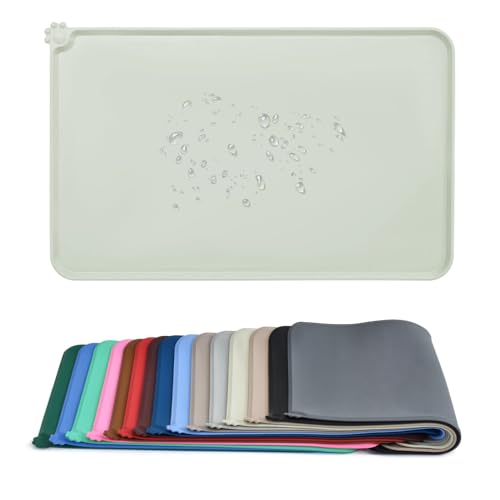 AUDWUD Silicone Waterproof Pet Feeding Mats,Anti Slip Bowl Pad,Dog Mat for Food and Water - color: Greenish beige, size: 18.5" x 11.5"