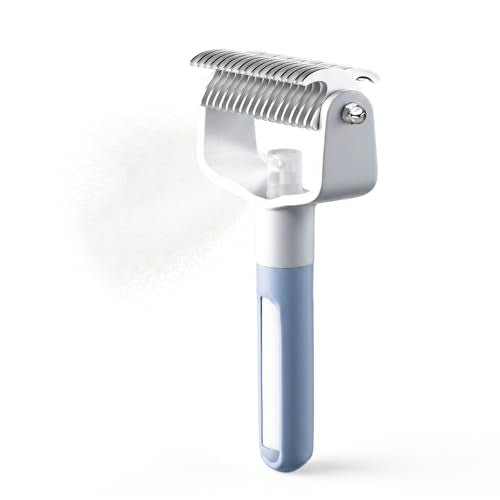 Double Sided Dematting Comb for Cats & Dogs, Undercoat Rake, Safe Deshedding Grooming Tool, Gentle Matt Remover Detangler for Long Thick Haired Pets, Ergonomic Pet Grooming Brush (Blue) - color: Blue