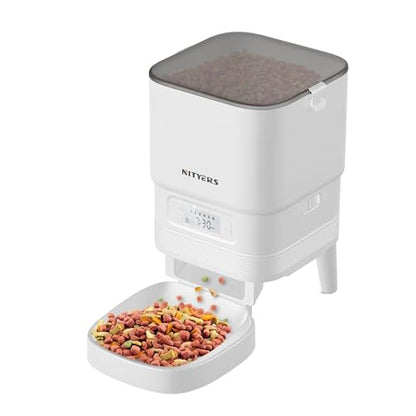 Automatic Cat Feeder - Nityers 4L Timed Cat Dry Food Dispenser, Programmable Portion Size,1-6 Meals Per Day, Dual Power Supply, Detachable Washable, Auto Pet Feeder for Cats and Small Dogs