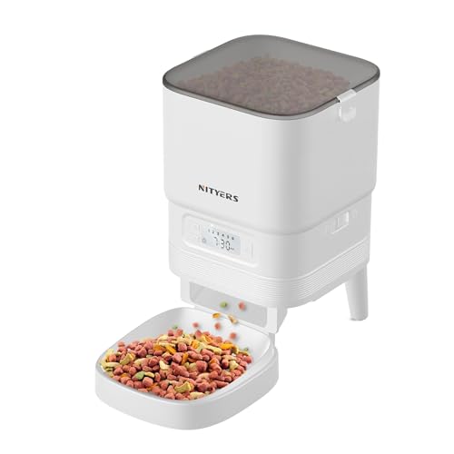 Automatic Cat Feeder - Nityers 4L Timed Cat Dry Food Dispenser, Programmable Portion Size,1-6 Meals Per Day, Dual Power Supply, Detachable Washable, Auto Pet Feeder for Cats and Small Dogs