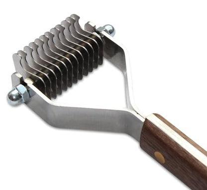 Mars Coat King Blunt Dematting Undercoat Grooming Rake Stripper Tool for Dogs and Cats, Stainless Steel with Wooden Handle, Made in Germany, 12-Blade