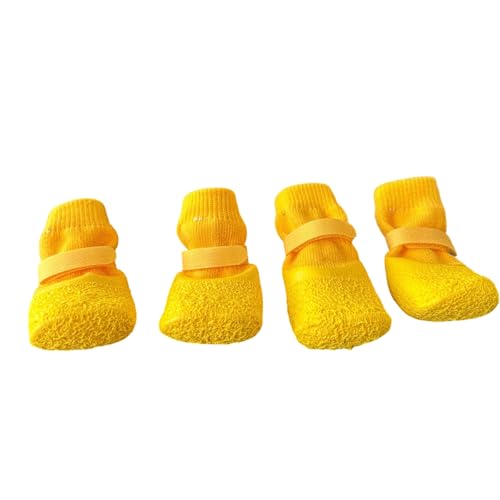 4pcs Nonslip Pet Shoes Waterproofed and Wear for Dog Various Weather Protecting Easyly Waterproofed Dog Shoes - color: Yellow, size: L