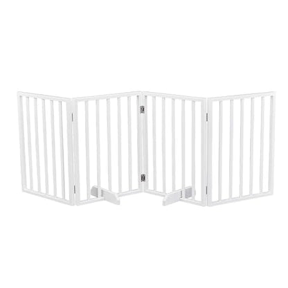 Wide Foldable Dog Gates for Doorways, 4 Panels 72" Wooden Pet Gate w/Freestanding Design, No Assembly Required, Adjustable & Portable Puppy Fence Barrier for Rooms, Hallways, Doorways, Stable Barrier - size: 4 Panels-White