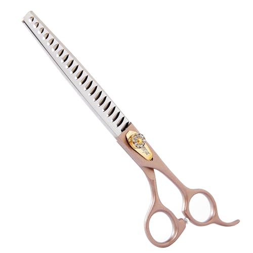 Professional Dog Grooming Scissors Rose Gold 440C Stainless Steel Straight Thinning Curved Chunker Shears for Pet Grooming Services Dogs and Cats (Chunker, 7‘’) - size: 7‘’, style: Chunker