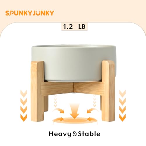 SPUNKYJUNKY Ceramic Elevated Dog Bowls 2 Pack - 5.1inch Raised Dog Bowls with Non-Slip Wooden Stand for Small Dogs Dishwasher Safe(Grey,13.5OZ*2) - color: Grey, size: Small - 1.7 CUPS*2
