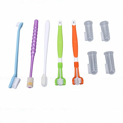 Finger Rubber Pet Toothbrush Set, Triple Head Double Head Dog Toothbrush for Multi Angle Oral Cleaning of Dog Cat (Set 1)