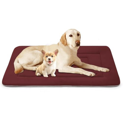 Dog Bed Soft Dog Crate Bed Pad Mat, 48 in Non Slip Bottom Washable Beds for Extra Large Dogs, Pet Bed Mattress Kennel Pad, Dark Red - color: Dark Red, size: 48.0"L x 30.0"W x 1.2"Th