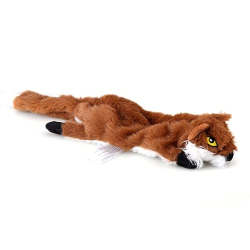 5 Pack Plush No Stuffing Double Squeaker Dog Toys, Tiger, Raccoon, Skunk, Fox, and Lion for Small, Medium and Large Dogs