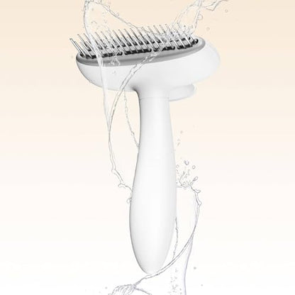 Self Cleaning Dog Deshedding Brush for Long Haired Dogs, 360° Rotating Comb Needles, Wider, Ergonomic Handle (White)