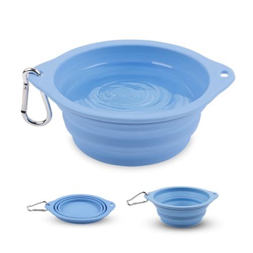 Collapsible Dog Bowl - 800ml/27 oz Portable Silicone Travel Water Bowl for Dogs with Carabiner | Foldable, Dishwasher Safe | Hiking, Camping Dog Essentials & Outdoor Pet Feeding - Blue - color: Blue
