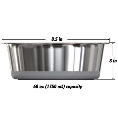2.5 lb Weighted Dog Bowl - No Slip, No Tip - Heavy Stainless Steel Dog Bowl with Silicone Rubber Foot | Heavy Stainless Steel dog bowl with silicone rubber foot