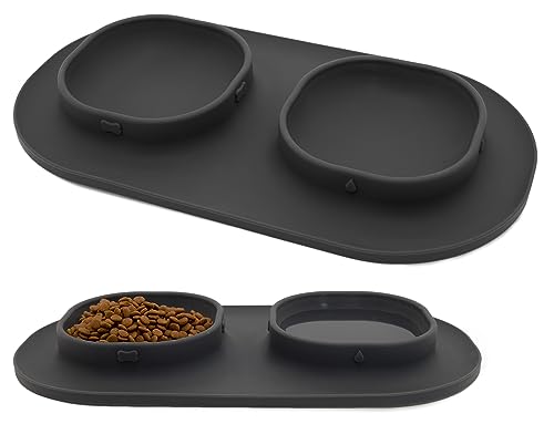 Dog Food Bowls Pet Bowls & Dog Water Bowls with No-Spill and Non-Skid, Feeder Bowls with Dog Bowl Mat for Small Medium Large Size Dogs Cats Puppy Pets, Dog Dishes (Grey) - color: Grey