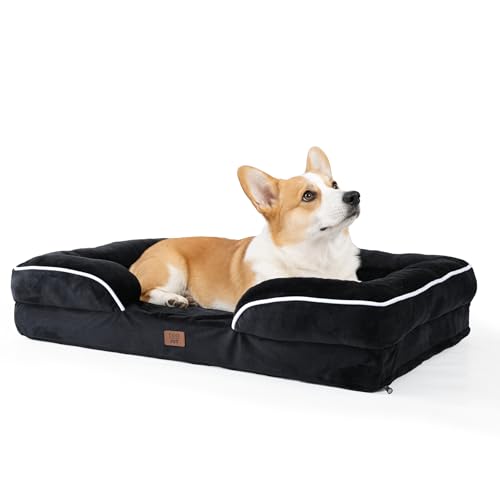 Orthopedic Dog Bed with Gel Memory Foam, Large Dog Couch Waterproof Pet Sofa with Removable Washable Cover, Non-Slip Bottom,Indoor & Road Trip, CertiPUR-US PetsBed, 35x22x6.5 in Black - color: Black, size: 35"L x 22"W x 6.5"Th