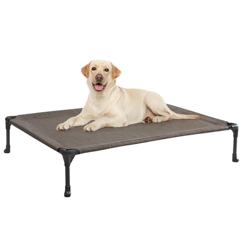 Veehoo Outdoor Elevated Dog Bed Large Sized Dogs, Cooling Raised Dog Cot Off Ground Hammock Pet Beds with Breathable Mesh, No-Slip Feet, 42"x30", Brown - color: Brown, size: 42.0"L x 30.0"W x 7.0"Th